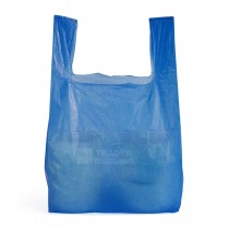 Medium Blue Recycled Vest Carrier Bags 100 per pack front view
